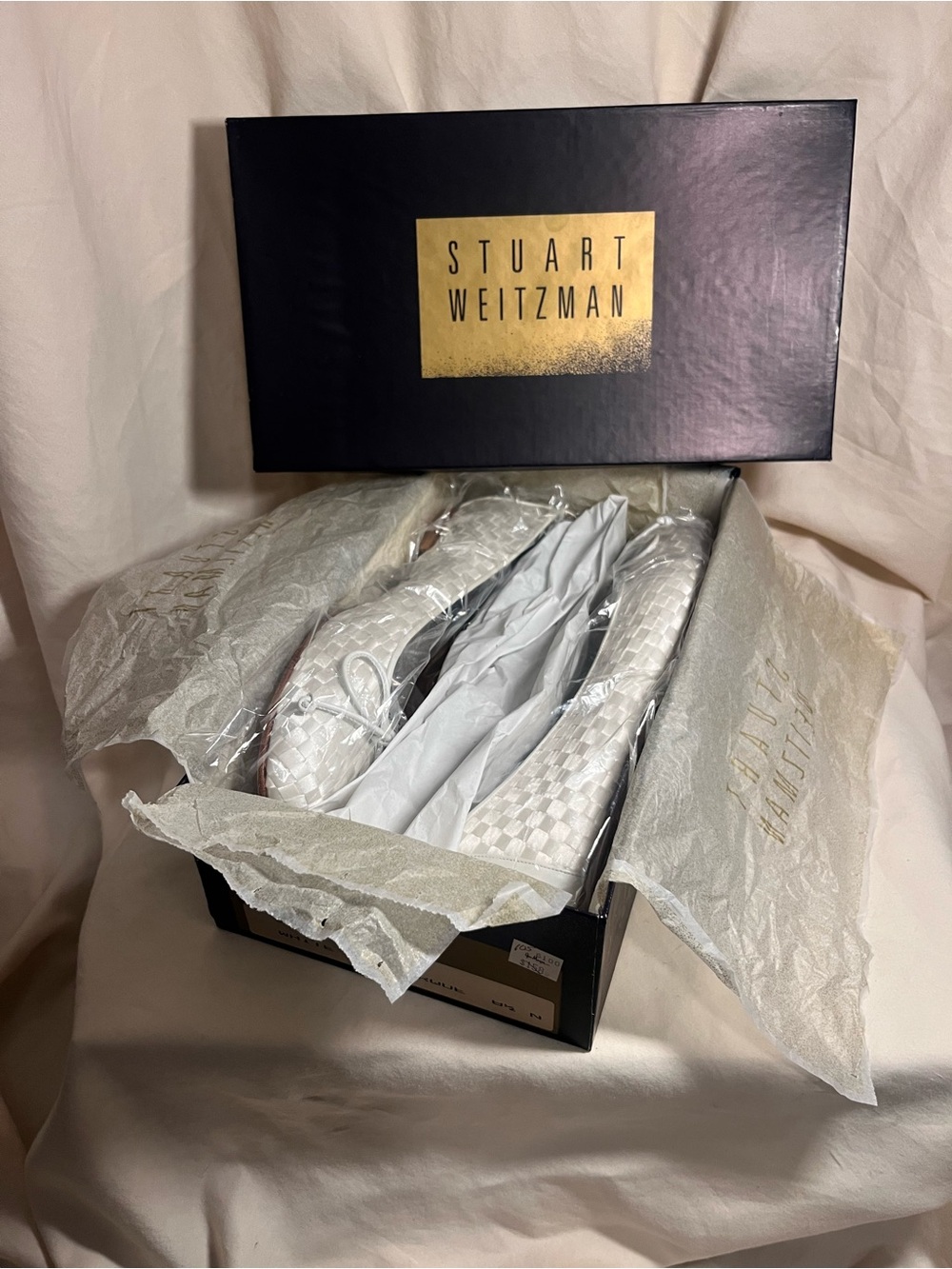 Stuart Weitzman Satin Woven Bow Ballet Flats  | Style STRINGALONG | Original Box